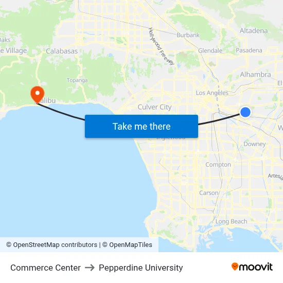 Commerce Center to Pepperdine University map
