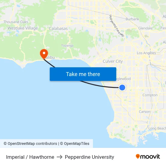 Imperial / Hawthorne to Pepperdine University map