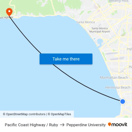 Pacific Coast Highway / Ruby to Pepperdine University map
