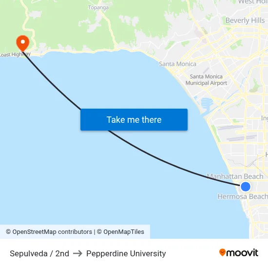 Sepulveda / 2nd to Pepperdine University map