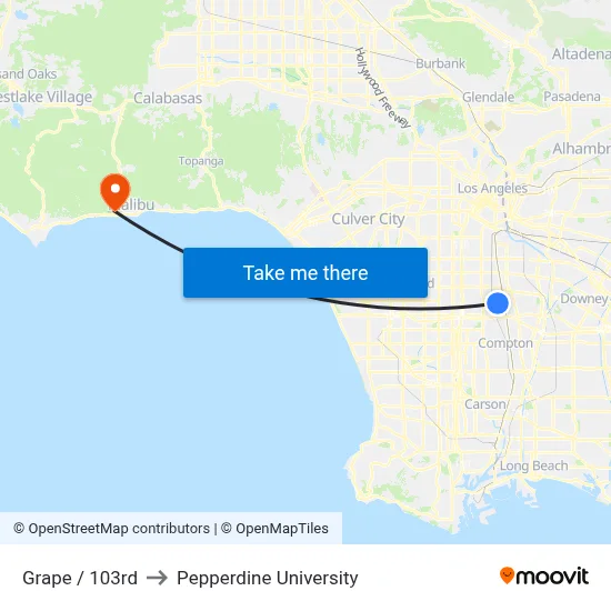 Grape / 103rd to Pepperdine University map