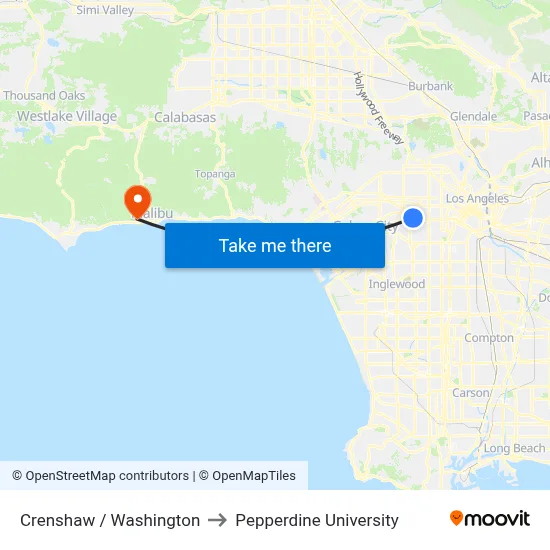 Crenshaw / Washington to Pepperdine University map