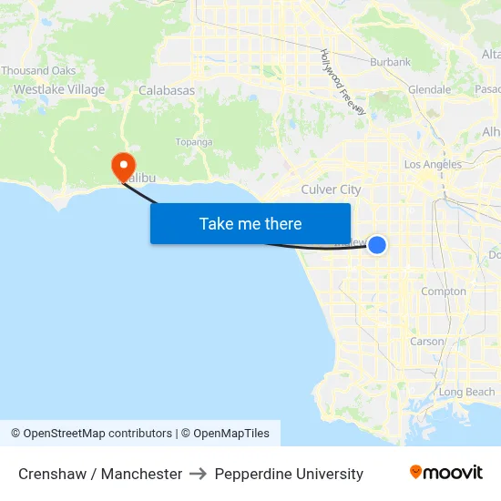 Crenshaw / Manchester to Pepperdine University map