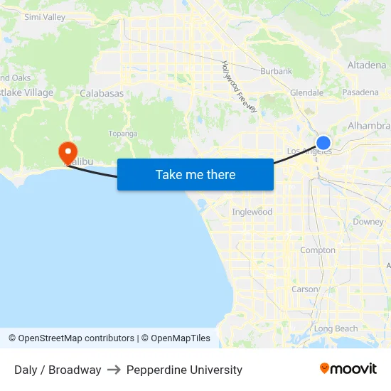 Daly / Broadway to Pepperdine University map