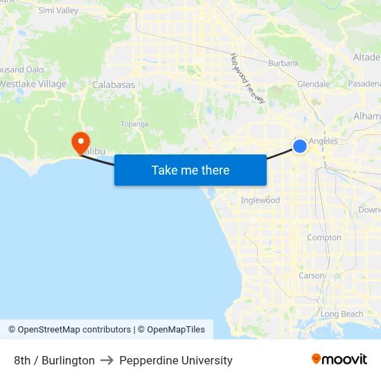 8th / Burlington to Pepperdine University map