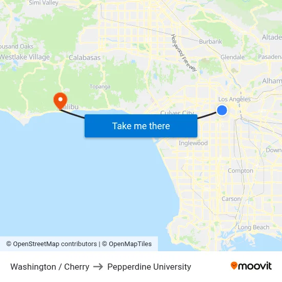 Washington / Cherry to Pepperdine University map