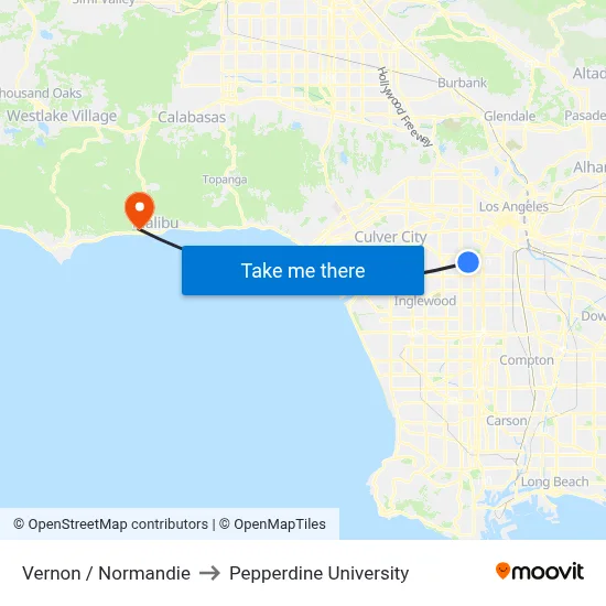 Vernon / Normandie to Pepperdine University map