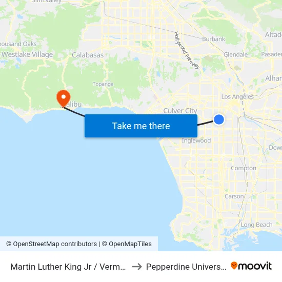 Martin Luther King Jr / Vermont to Pepperdine University map