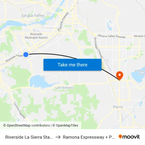 Riverside La Sierra Station to Ramona Expressway + Perris map