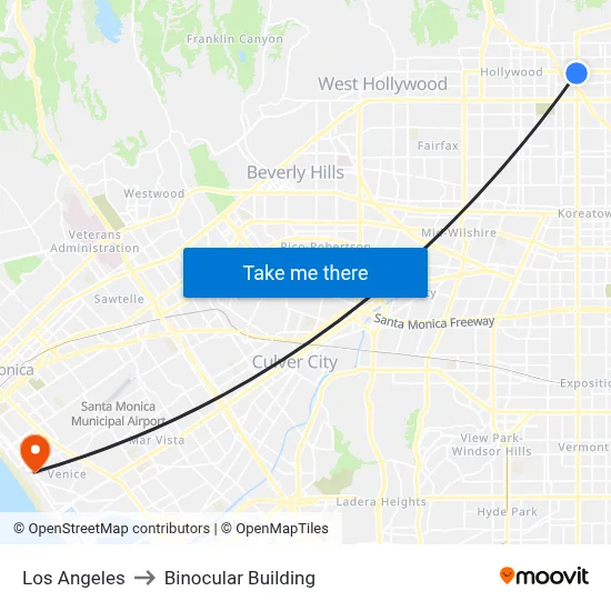 Los Angeles to Binocular Building map