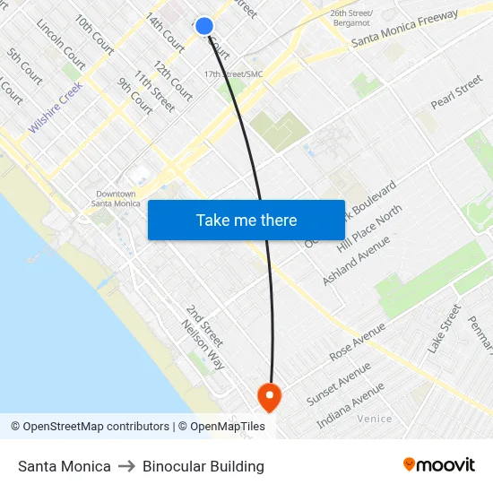 Santa Monica to Binocular Building map