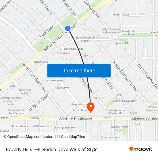 Beverly Hills to Rodeo Drive Walk of Style map