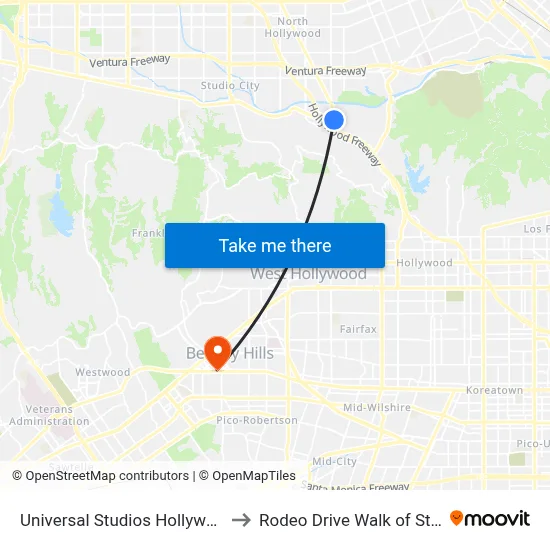 Universal Studios Hollywood to Rodeo Drive Walk of Style map