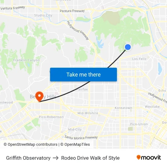 Griffith Observatory to Rodeo Drive Walk of Style map