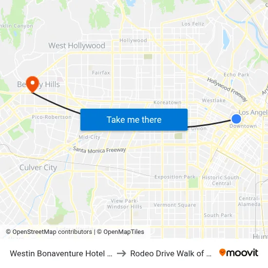 Westin Bonaventure Hotel Pool to Rodeo Drive Walk of Style map