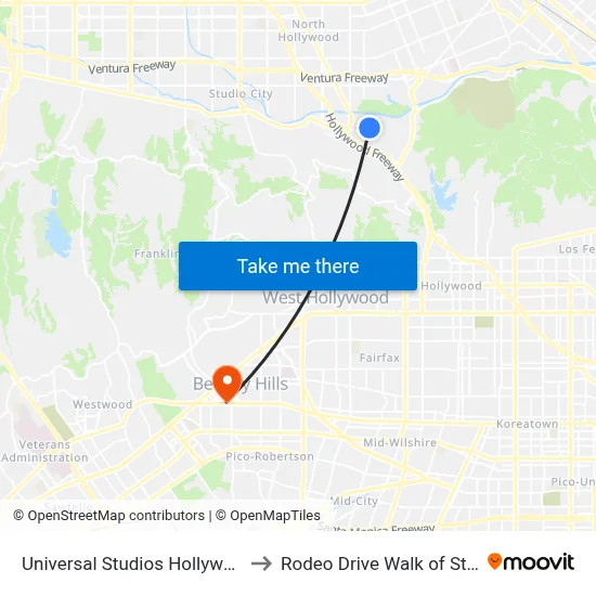 Universal Studios Hollywood to Rodeo Drive Walk of Style map