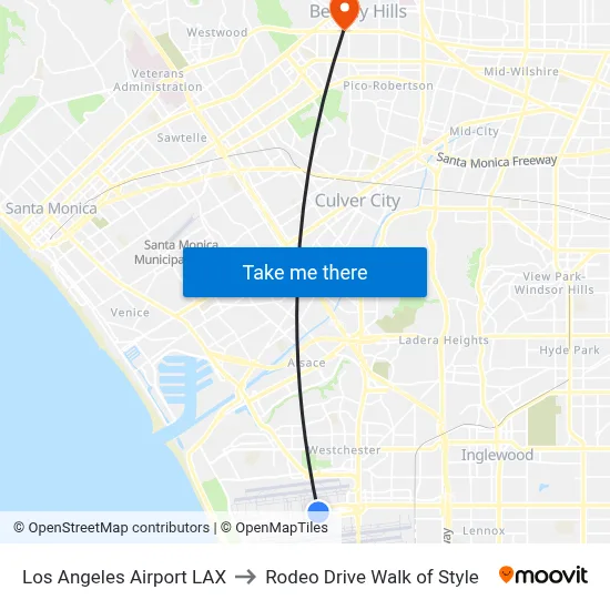 Los Angeles Airport LAX to Rodeo Drive Walk of Style map
