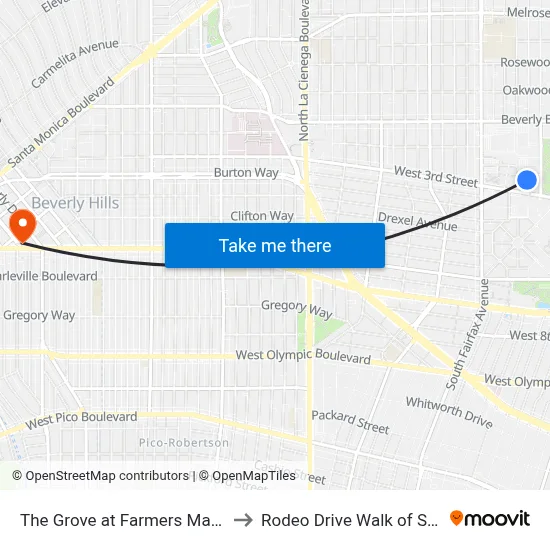 The Grove at Farmers Market to Rodeo Drive Walk of Style map