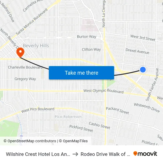 Wilshire Crest Hotel Los Angeles to Rodeo Drive Walk of Style map