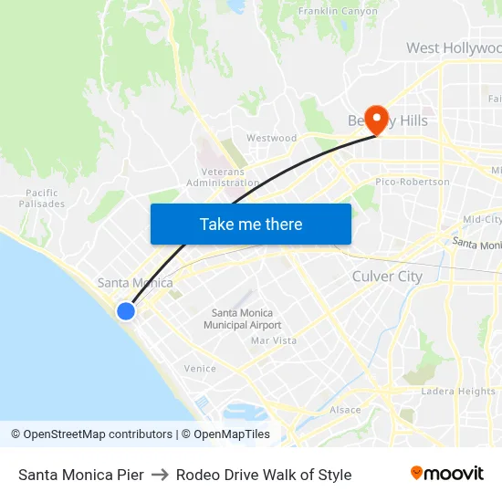 Santa Monica Pier to Rodeo Drive Walk of Style map
