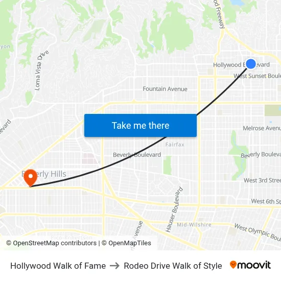Hollywood Walk of Fame to Rodeo Drive Walk of Style map