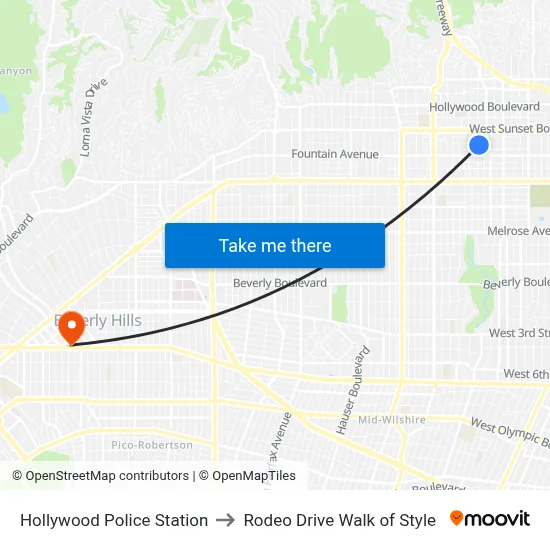 Hollywood Police Station to Rodeo Drive Walk of Style map