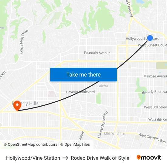 Hollywood/Vine Station to Rodeo Drive Walk of Style map