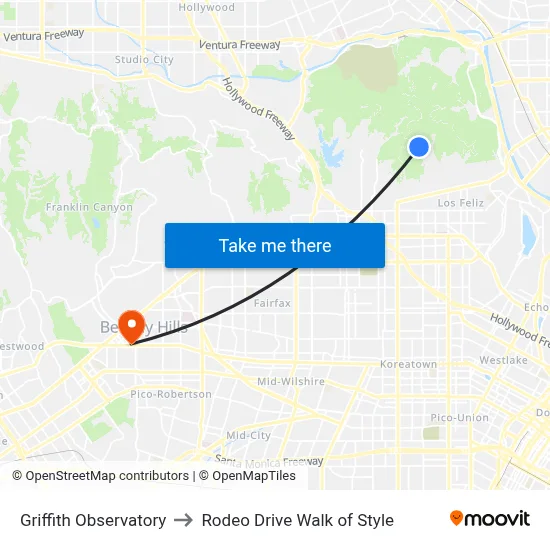 Griffith Observatory to Rodeo Drive Walk of Style map