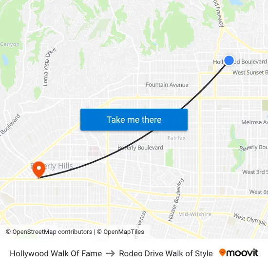 Hollywood Walk Of Fame to Rodeo Drive Walk of Style map