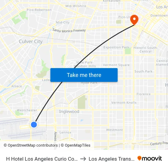 H Hotel Los Angeles Curio Collection By Hilton to Los Angeles Transition Center map