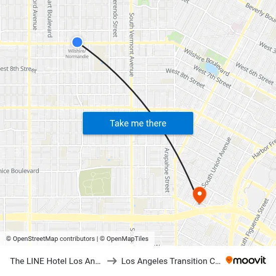The LINE Hotel Los Angeles to Los Angeles Transition Center map