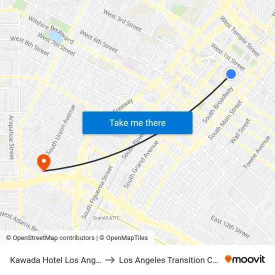 Kawada Hotel Los Angeles to Los Angeles Transition Center map