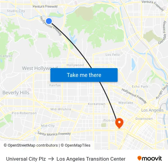 Universal City Plz to Los Angeles Transition Center map