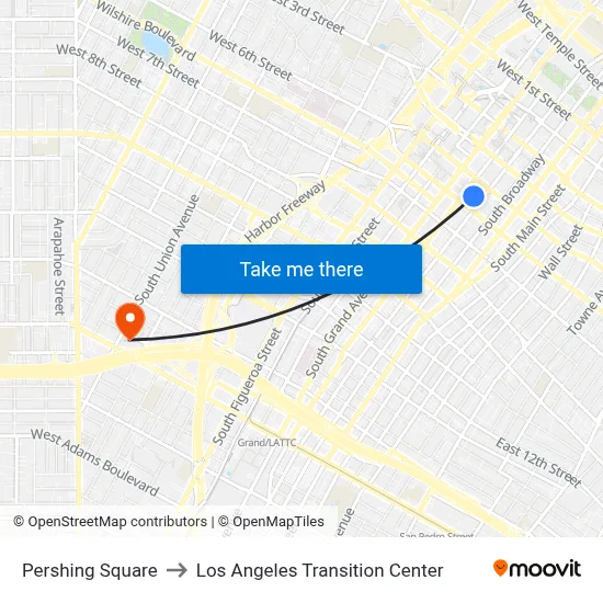 Pershing Square to Los Angeles Transition Center map