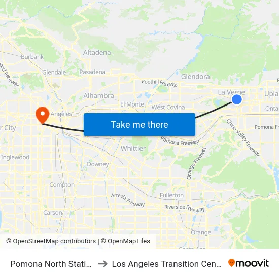 Pomona North Station to Los Angeles Transition Center map