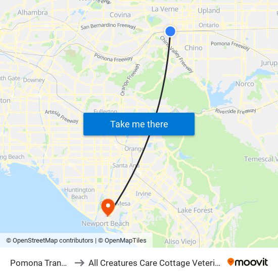 Pomona Transcenter to All Creatures Care Cottage Veterinary Hospital map