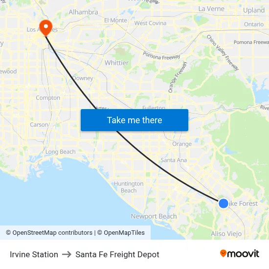 Irvine Station to Santa Fe Freight Depot map
