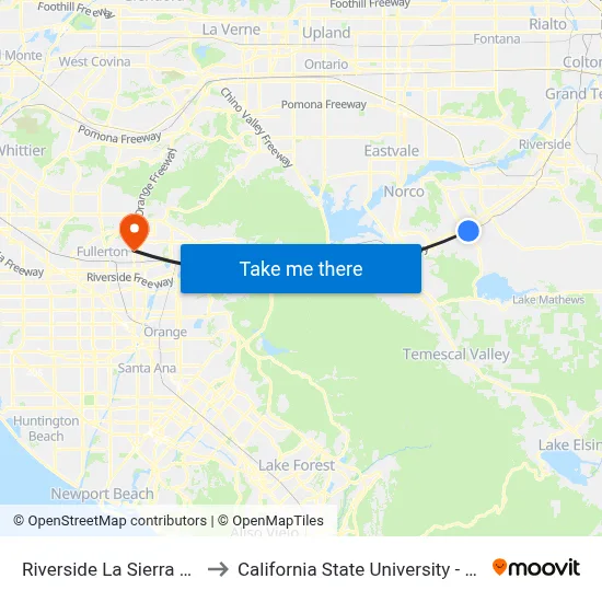 Riverside La Sierra Station to California State University - Fullerton map