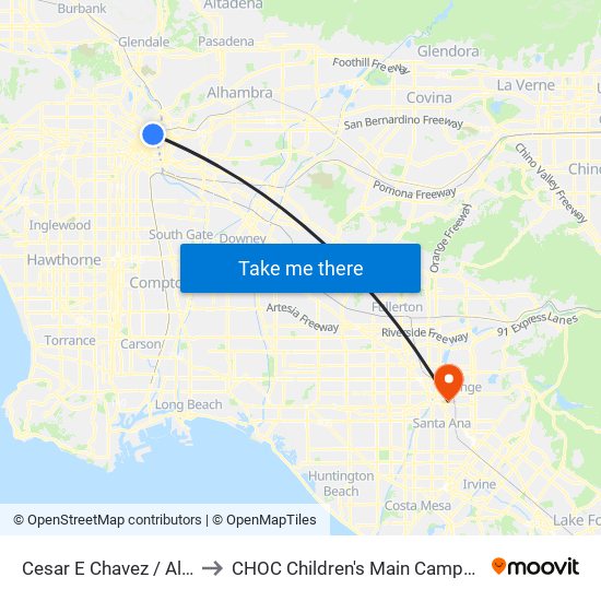 Cesar E Chavez / Alameda to CHOC Children's Main Campus Orange map