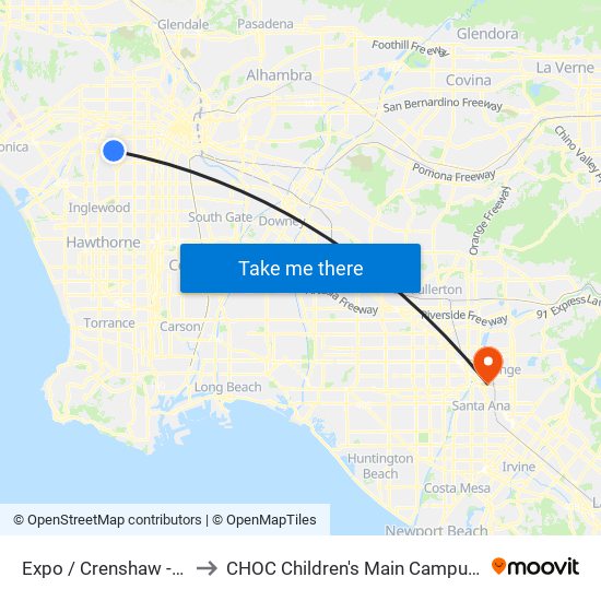 Expo / Crenshaw - E Line to CHOC Children's Main Campus Orange map