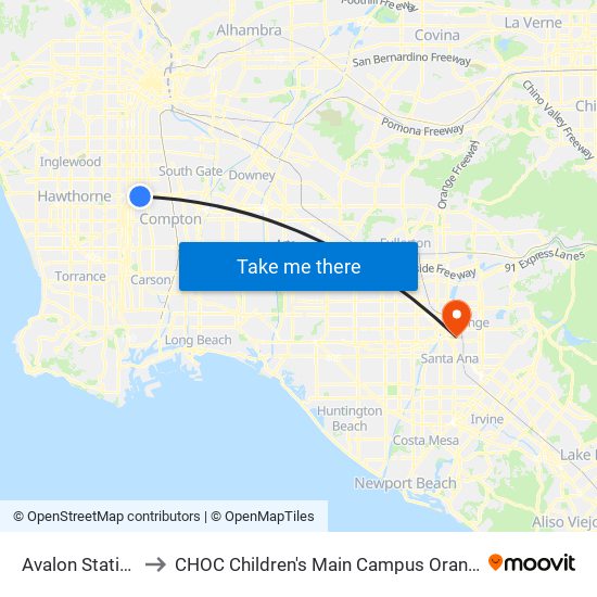 Avalon Station to CHOC Children's Main Campus Orange map