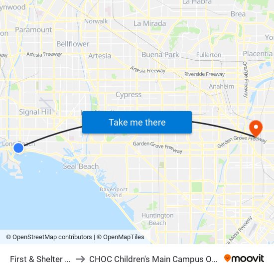 First & Shelter C N to CHOC Children's Main Campus Orange map