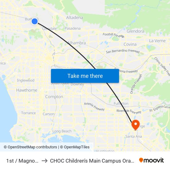 1st / Magnolia to CHOC Children's Main Campus Orange map