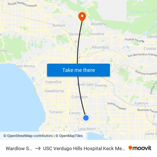 Wardlow Station to USC Verdugo Hills Hospital Keck Medicine of USC map
