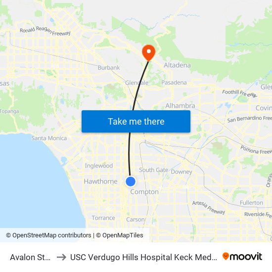 Avalon Station to USC Verdugo Hills Hospital Keck Medicine of USC map