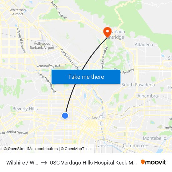 Wilshire / Western to USC Verdugo Hills Hospital Keck Medicine of USC map