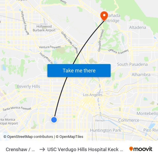 Crenshaw / Stocker to USC Verdugo Hills Hospital Keck Medicine of USC map