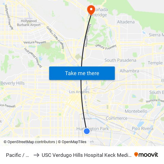 Pacific / Gage to USC Verdugo Hills Hospital Keck Medicine of USC map