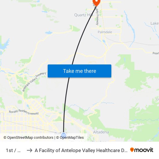 1st / Magnolia to A Facility of Antelope Valley Healthcare District Antelope Valley Hospital map