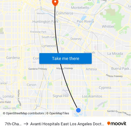 7th-Channel to Avanti Hospitals East Los Angeles Doctors Hospital map